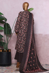 Bin Saeed Stitched 3 Piece Exclusive Printed Khaddar Vol-06 Suit-WK-2454-Brown