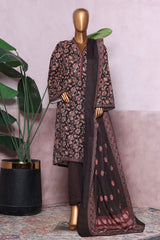 Bin Saeed Stitched 3 Piece Exclusive Printed Khaddar Vol-06 Suit-WK-2454-Brown