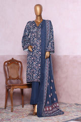 Bin Saeed Stitched 3 Piece Exclusive Printed Khaddar Vol-06 Collection'2025-WK-2455-Blue