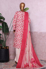 Bin Saeed Stitched 3 Piece Exclusive Printed Khaddar Vol-06 Suit-WK-2456-Pink