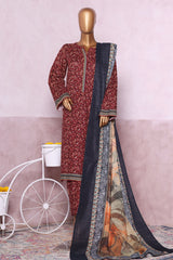 Bin Saeed Stitched 3 Piece Exclusive Printed Khaddar Vol-06 Collection'2025-WK-2459-Maroon