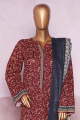 Bin Saeed Stitched 3 Piece Exclusive Printed Khaddar Vol-06 Suit-WK-2459-Maroon