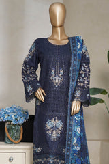 Bin Saeed Stitched 3 Piece Luxury Plain Cotton With Emb Printed Back Suit-NSM-2473-Blue