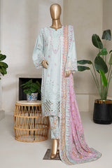 Bin Saeed Stitched 3 Piece Luxury Plain Cotton With Emb Printed Back Collection'2025-NSM-2475-Ferozi