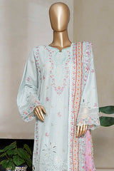 Bin Saeed Stitched 3 Piece Luxury Plain Cotton With Emb Printed Back Suit-NSM-2475-Ferozi