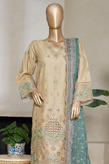 Bin Saeed Stitched 3 Piece Luxury Plain Cotton With Emb Printed Back Suit-NSM-2477-Skin