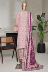 Bin Saeed Stitched 3 Piece Luxury Plain Cotton With Emb Printed Back Suit-NSM-2478-Pink