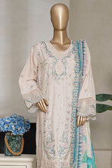 Bin Saeed Stitched 3 Piece Luxury Plain Cotton With Emb Printed Back Suit-NSM-2479-Off White