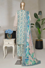 Bin Saeed Stitched 3 Piece Luxury Plain Cotton With Emb Printed Back Suit-NSM-2479-Off White