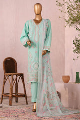 Bin Saeed Stitched 3 Piece Luxury Plain Cotton Suit-LF-2480-Green