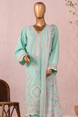 Bin Saeed Stitched 3 Piece Luxury Plain Cotton Suit-LF-2480-Green