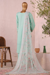 Bin Saeed Stitched 3 Piece Luxury Plain Cotton Suit-LF-2480-Green