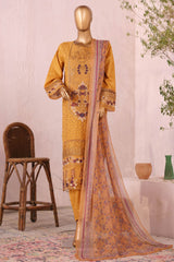 Bin Saeed Stitched 3 Piece Luxury Plain Cotton Suit-LF-2482-Mustard