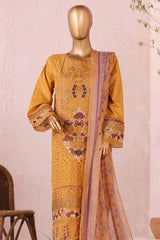 Bin Saeed Stitched 3 Piece Luxury Plain Cotton Collection'2025-LF-2482-Mustard