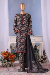 Bin Saeed Stitched 3 Piece Exclusive Printed Cotton Vol-04 Suit-WC-2490-Black