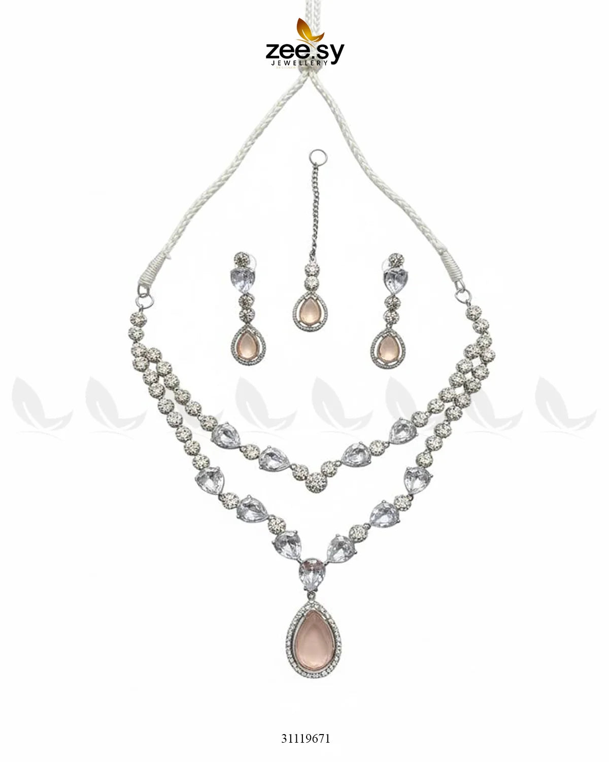 Interlock Traditional Necklace Set Silver Champagne - Zeesy Jewellery