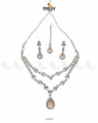 Interlock Traditional Necklace Set Silver Champagne - Zeesy Jewellery