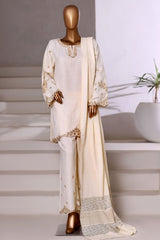 Vybe By Sada Bahar Sititched Co-Ords With Dhanak Shawl Suit-MED-251-Cream