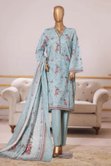 Bin Saeed Stitched 3 Piece Exclusive Printed Khaddar Vol-09 Suit-WK-2519-Ferozi