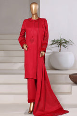 Sada Bahar Stitched 3 Piece Premium Cross Texture With Velvet Suit-PWV-251-Red