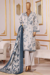 Bin Saeed Stitched 3 Piece Exclusive Printed Khaddar Vol-09 Suit-WK-2521-Off White