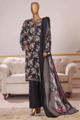 Bin Saeed Stitched 3 Piece Exclusive Printed Khaddar Vol-09 Suit-WK-2522-Black