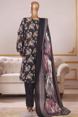 Bin Saeed Stitched 3 Piece Exclusive Printed Khaddar Vol-09 Suit-WK-2522-Black