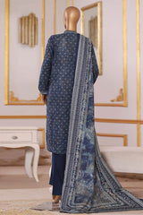 Bin Saeed Stitched 3 Piece Exclusive Printed Khaddar Vol-09 Suit-WK-2523-Navy Blue