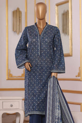 Bin Saeed Stitched 3 Piece Exclusive Printed Khaddar Vol-09 Collection'2025-WK-2523-Navy Blue