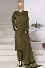 Sada Bahar Stitched 3 Piece Premium Cross Texture With Velvet Suit-PWV-252-Mehndi