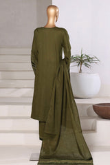 Sada Bahar Stitched 3 Piece Premium Cross Texture With Velvet Suit-PWV-252-Mehndi