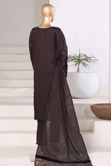 Sada Bahar Stitched 3 Piece Premium Cross Texture With Velvet Suit-PWV-252-Brown