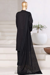 Sada Bahar Stitched 3 Piece Premium Cross Texture With Velvet Suit-PWV-253-Black
