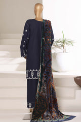 Sada Bahar Stitched 3 Piece Luxury Khaddar Karandi With Palachi Shawl Suit-MEK-254-Blue