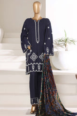 Sada Bahar Stitched 3 Piece Luxury Khaddar Karandi With Palachi Shawl Suit-MEK-254-Blue