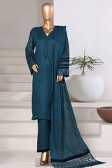 Sada Bahar Stitched 3 Piece Premium Cross Texture With Velvet Suit-PWV-254-Sea Green