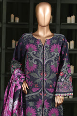 Hz Stitched 3 Piece Digital Printed Khaddar Vol-03 Collection'2025-KPT-2574-Black