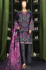 Hz Stitched 3 Piece Digital Printed Khaddar Vol-03 Collection'2025-KPT-2574-Black