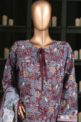 Hz Stitched 3 Piece Digital Printed Khaddar Vol-03 Suit-KPT-2576-Maroon
