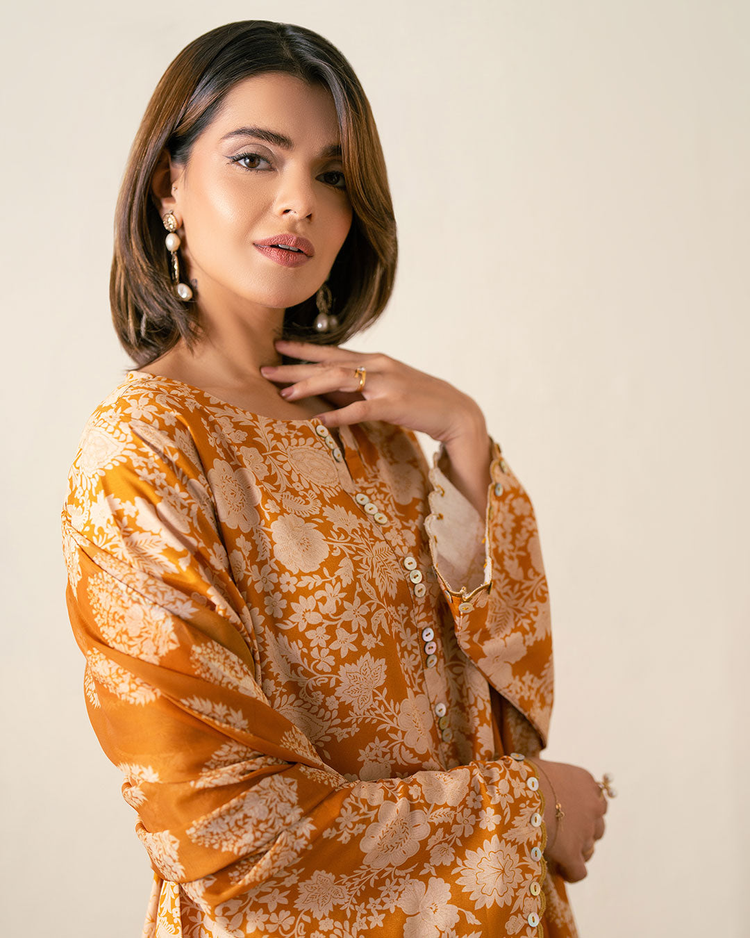 Ayla Studio Stitched PRINTED ESSENTIAL 2PC CO-ORD - Burnt Ocher