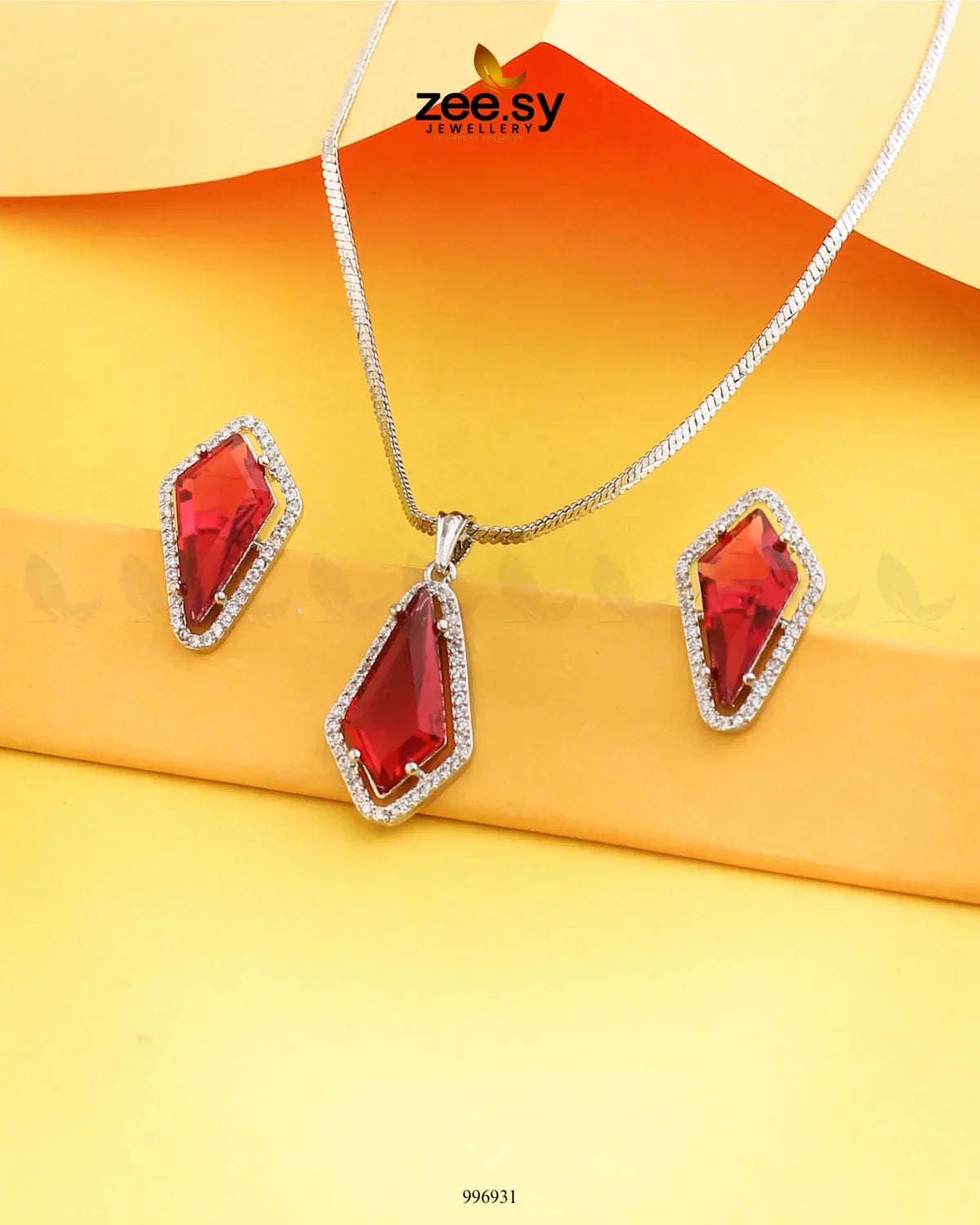 Gladiolus Pendant Set Red - Zeesy Jewellery