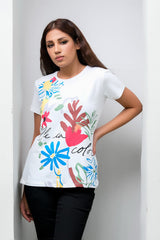 Sprinkles Stitched 1 Piece Summer Shirts Women Collection'2025-Life in Color White Tee for Girls