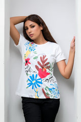 Sprinkles Stitched 1 Piece Summer Shirts Women Collection'2025-Life in Color White Tee for Girls