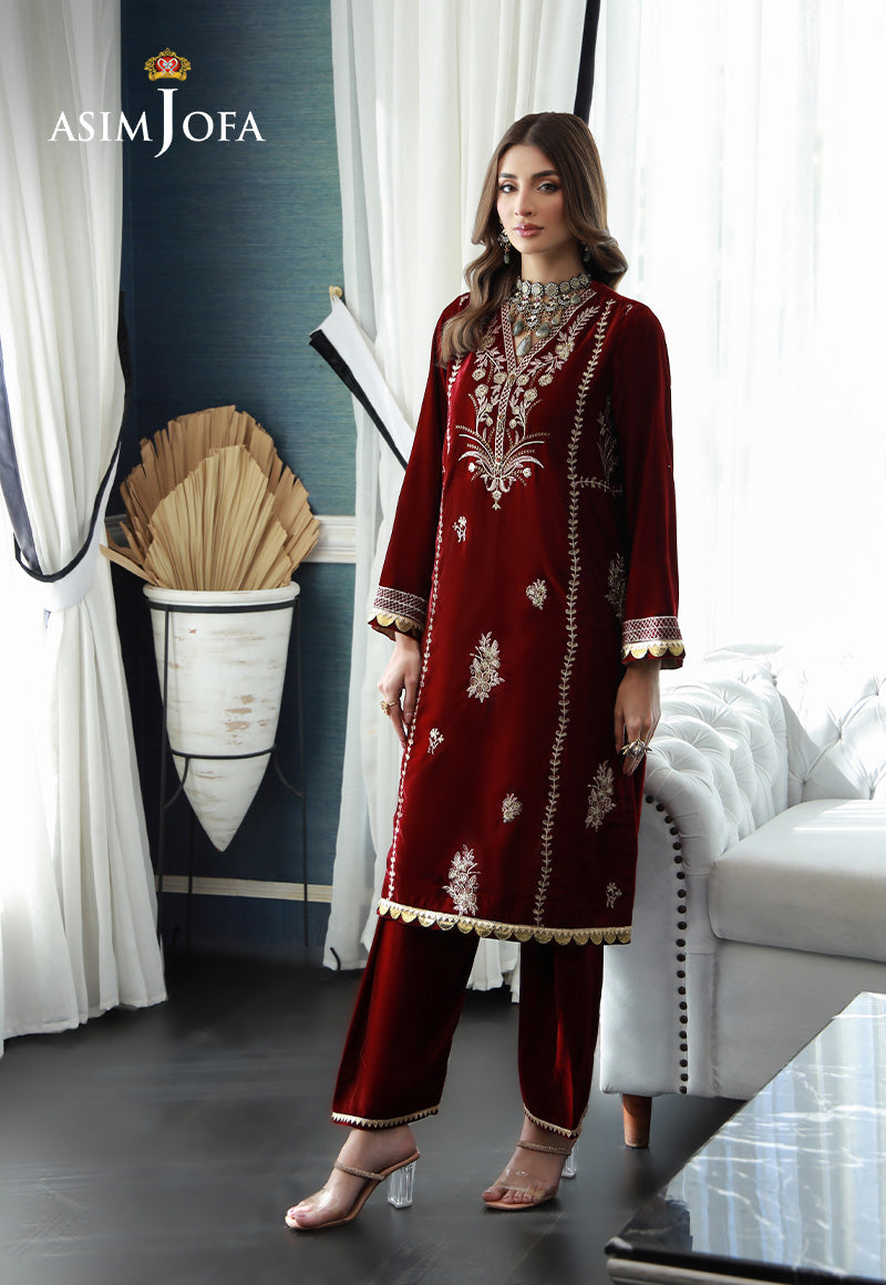 Asim Jofa Velvet Pret 24  Ajvg-02 Embroidered Velvet Stitched 2Pc