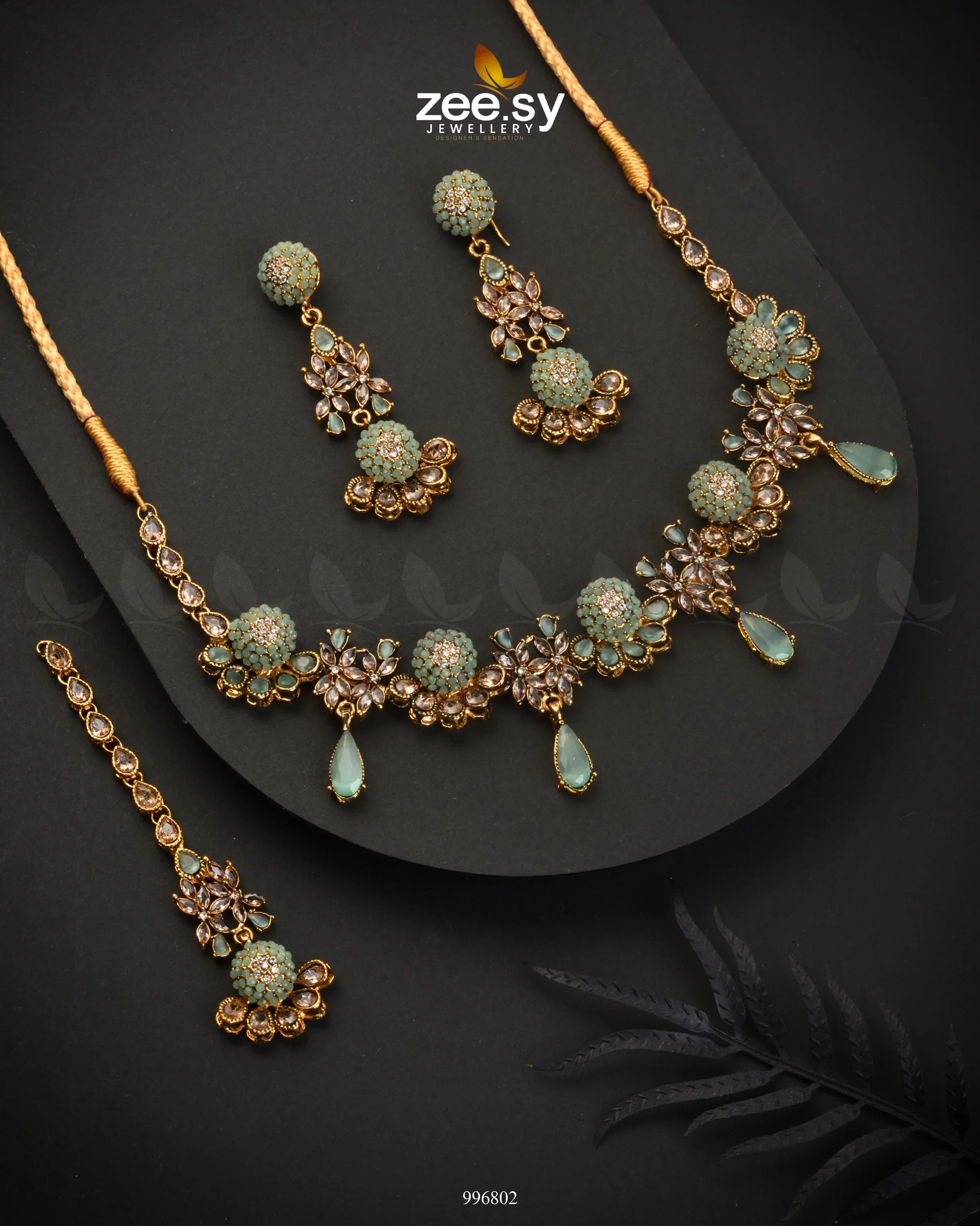 Achimenes Necklace Set Mint Green - Zeesy Jewellery