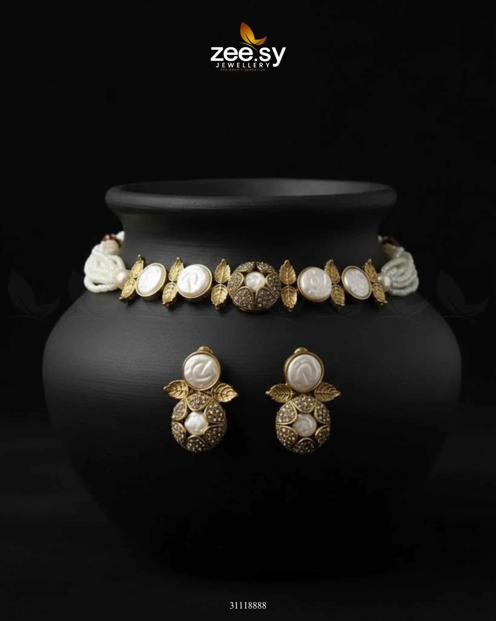 Crest Choker Necklace Set Champagne - Zeesy Jewellery