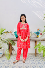 Khanak Stitched Kids-Poppy Red Embroidered 2Pcs Suit KST 110