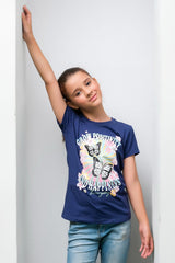 Sprinkles Stitched 1 Piece Summer Shirts Kids Collection'2025-Grow Positivity Blue Tee For Girls