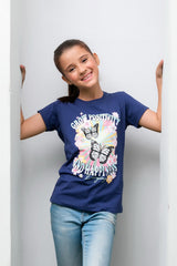 Sprinkles Stitched 1 Piece Summer Shirts Kids Collection'2025-Grow Positivity Blue Tee For Girls