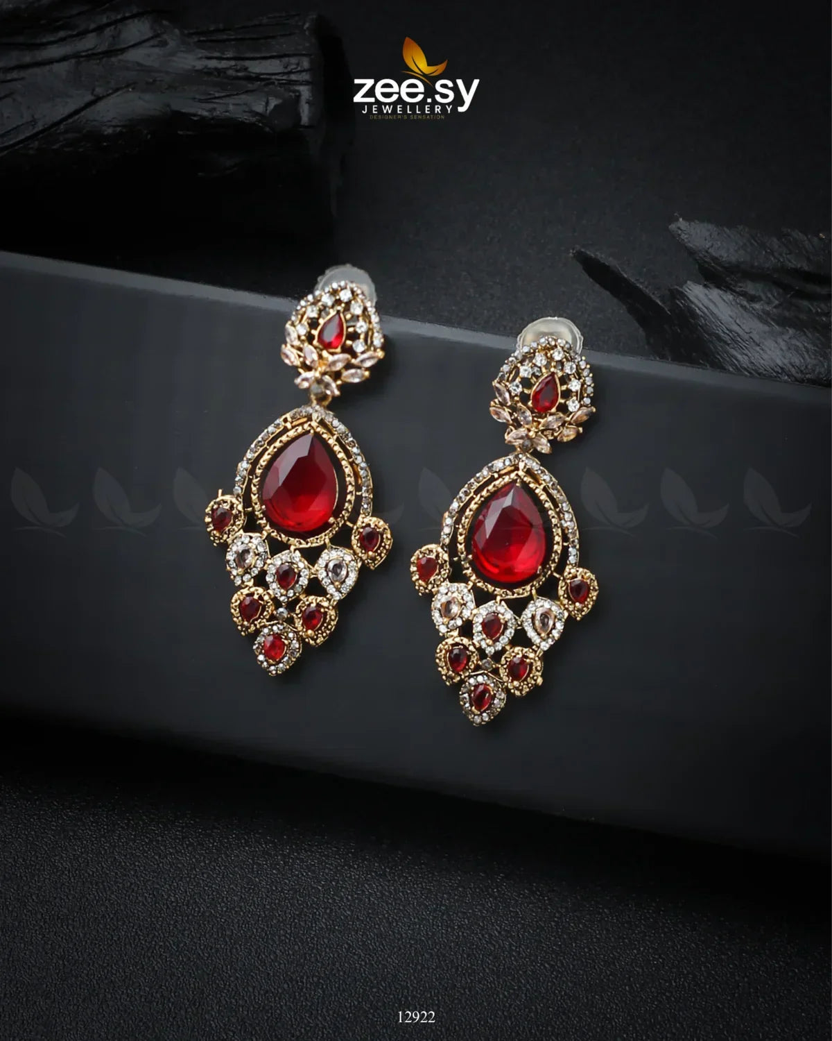 Hibiscus Earrings Golden Red - Zeesy Jewellery